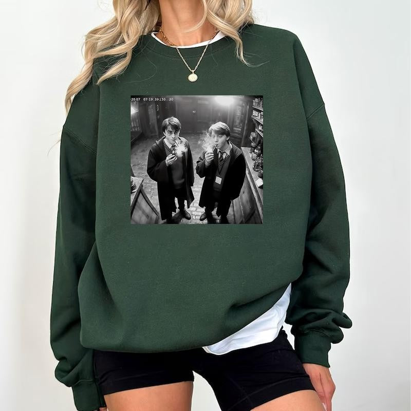 HP And Ron Sm00king Unisex Sweatshirt Hoodie Shirt Cotton Relaxed Fit, Hogwarts T-Shirt