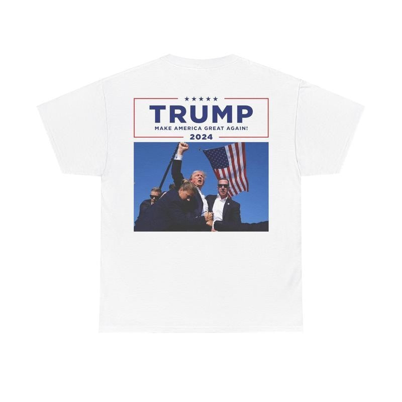 Trump Rally Shooter Unisex Tshirt, 2 Sided American Funny Graphic Tee Shirt 2024 Elections, Classic Casual Top Menswear Womenswear