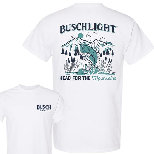 Busch Light, Beer, Busch Light Head For The Mountains Fishing T-Shirt, 2 Side T-Shirt, Full Color,  For Men, For Women, Casual Graphic Round Neck T-shirt for Summer, Fashion Top for Daily Wear
