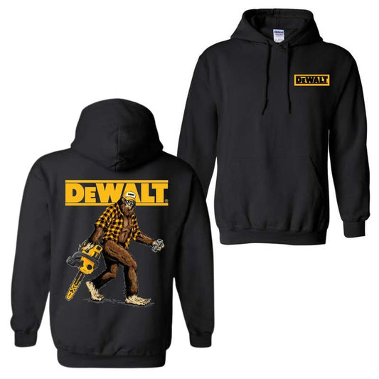 DeWalt Hoodie with Bigfoot Chainsaw Design for Tool and Adventure Enthusiasts - Classic Fit Unisex Hoodie, Menswear