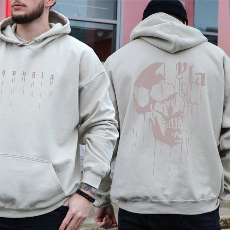Swear Drippy Skull Hoodie Double Side Crewneck 50/50 Cotton/ polyester Casual Unisex T-Shirt with Trendy Design for Any Occasion - Retro, Fashion