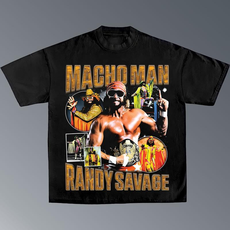 MACHO MAN TEE, Wrestling Graphic Tee, Sports T-shirt, Athlete Shirt, Wrestling Gift, Fitness Tee Crewneck Clothing Cotton Menswear
