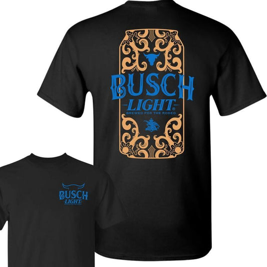 Busch Light Beer, Busch Light Rodeo 2-Sided T-shirt, Unisex T-Shirt, Cotton, Casual Graphic Round Neck T-shirt for Summer, Fashion Men's Top for Daily Wear