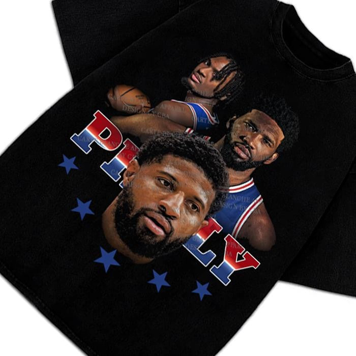 Paul George Joel Embiid Tyrese Maxey Philly Big 3 Philadelphia Graphic T-Shirt Basketball Cotton