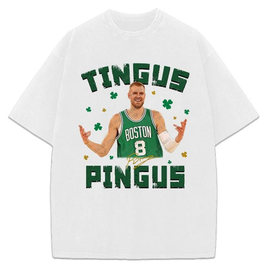 Tingus Pingus Kristap Porzingis T-Shirt Boston Basketball Custom Fan Art Design Graphic T-Shirt Graphic Tee Crewneck Cotton Menswear Oversized