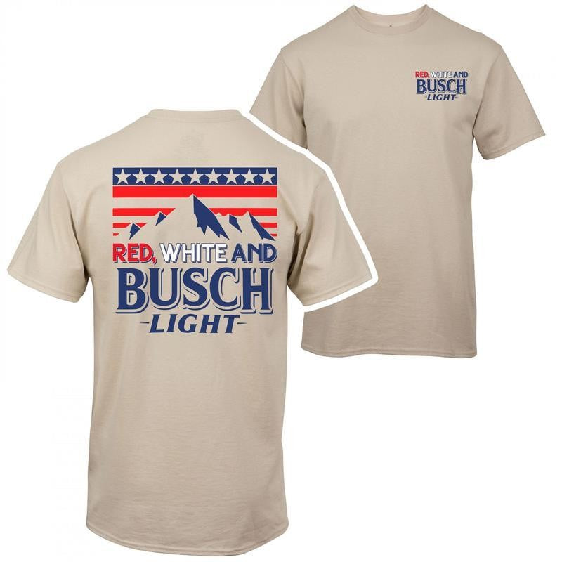 BUSCH LIGHT, BEER, Red, White And Busch Light 2 Sided T Shirt, Busch Light 4th Of July Sweatshirt, Busch Light Beer Tshirt, Casual Graphic Round Neck T-shirt for Summer, Fashion for Daily Wear
