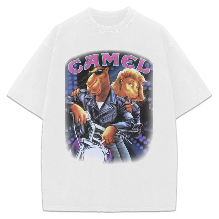 Joe Camel T-Shirt Joe Camel Motorcycle Vintage AD Custom Graphic Tee Crewneck Cotton Menswear Top