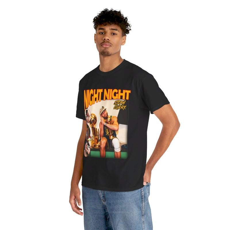 Stephen Curry | Night Night | Heavy Cotton Tee Basketball Bootleg Style T-Shirt, Graphic T-Shirt, Shirt, Retro Basketball Shirt Casual Menswear Top Classic Smooth Underwear Tshirt Man Streetwear Shortsleeve Crewneck Sports Fan Tee Hooper Baller Finds