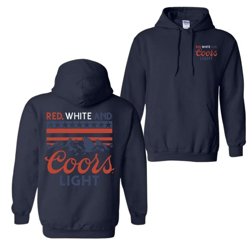Coors Light Red, White, and Blue Design, Casual Wear Hoodie, Patriotic and Bold Style, Unisex Hoodie for Man and Women