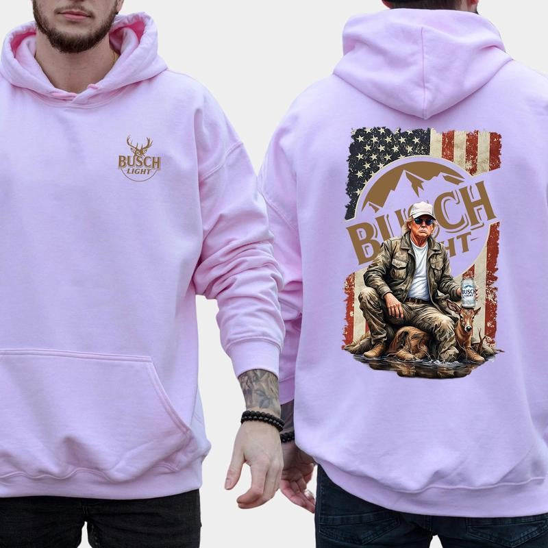 Busch Light, Trump Busch Light Hunting Outdoor Life 2 Sided Hoodie, Sweatshirt, T-shirt - Camo Hunting, Perfect for Outdoorsmen, Unisex for Men and For Women