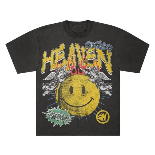 Smiley Print Crewneck Graphic Unisex T-Shirt Casual Breathable Menswear Soft Top Day Man Tshirt Streetwear Oversize