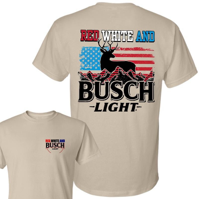 Busch Light -Beer- Red White And Busch Light 4th Of July 2-sided shirt, Beer Drinkers ,Casual Graphic Round Neck T-shirt for Summer, Fashion Top for Daily Wear, T shirt For Men And Women Menswear Underwear