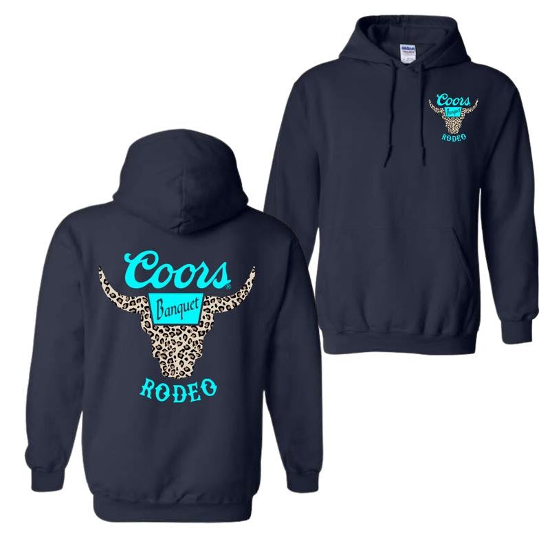 Coors Banquet Rodeo Horns Leopart Hoodie And T-shirt, Trendy Apparel For Men And Women, Casual Yet Stylish Attire, Size Inclusivity For All