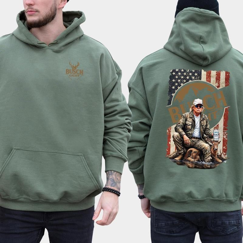 Busch Light, Trump Busch Light Hunting Outdoor Life 2 Sided Hoodie, Sweatshirt, T-shirt - Camo Hunting, Perfect for Outdoorsmen, Unisex for Men and For Women
