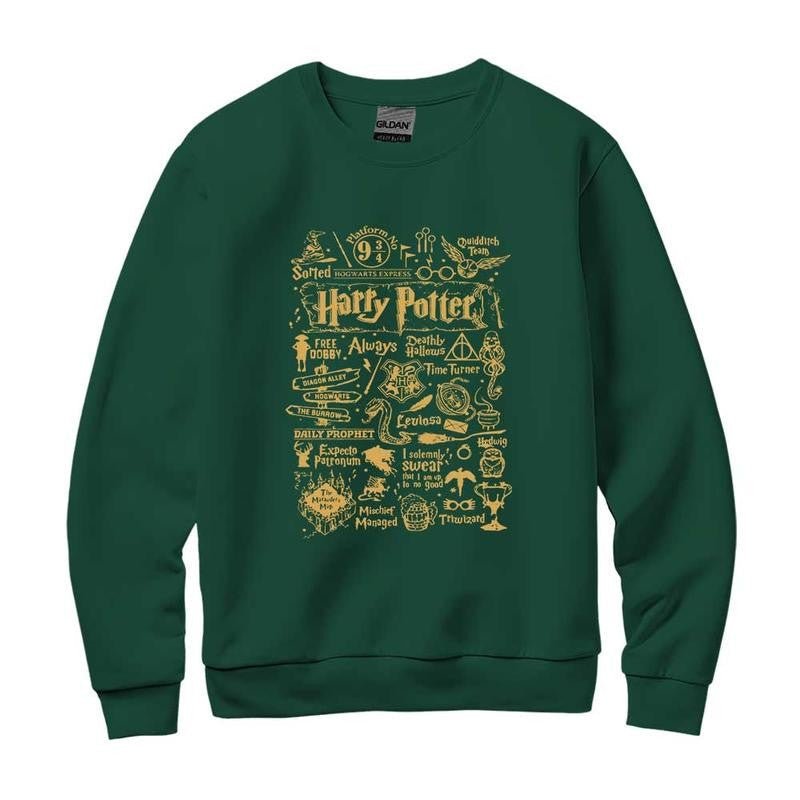 HP Iconic Quotes Unisex Sweatshirt, Hogwarts Hoodie, HP Signature Things T-Shirt, Cotton Relaxed Fit Sweaters Pullover potterhead gift
