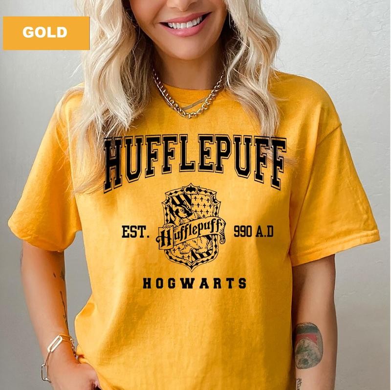 Wizard Houses Vintage T-shirt Hogwarts House Wizard School T-Shirt HOT TREND Casual Cotton