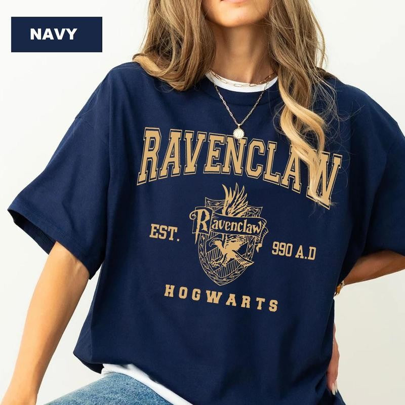 Wizard Houses Vintage T-shirt Hogwarts House Wizard School T-Shirt HOT TREND Casual Cotton