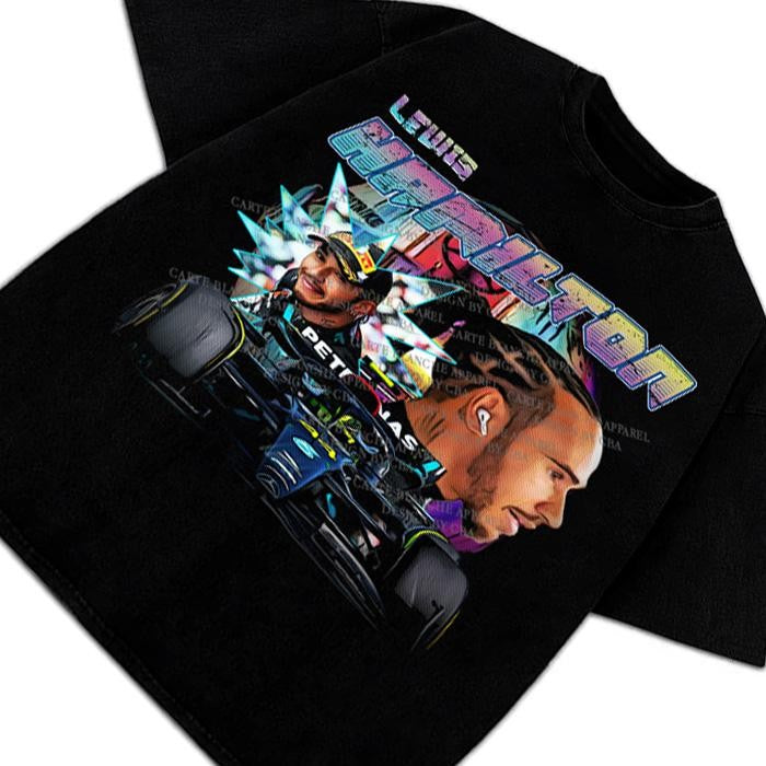 Lewis Hamilton Formula Race Car GOAT Vintage Retro Style Custom Graphic T-Shirt Crewneck Cotton