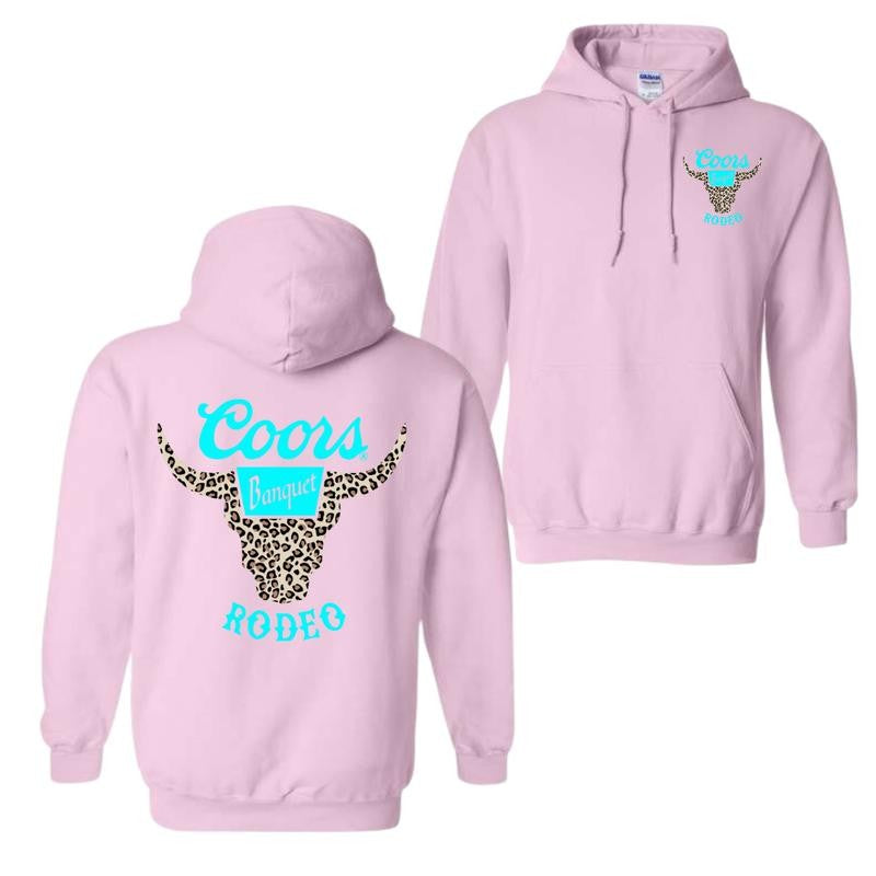 Coors Banquet Rodeo Horns Leopart Hoodie And T-shirt, Trendy Apparel For Men And Women, Casual Yet Stylish Attire, Size Inclusivity For All