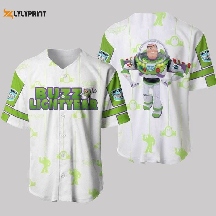 Toy Story Buzz Lightyear White Green Patterns Disney Unisex Cartoon Casual Outfits Custom Baseball Jersey Gifts for Fans - lylyprint.com