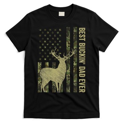 USA Camo Flag Best Buckin Dad Ever Deer Hunting Fathers Day T-Shirt