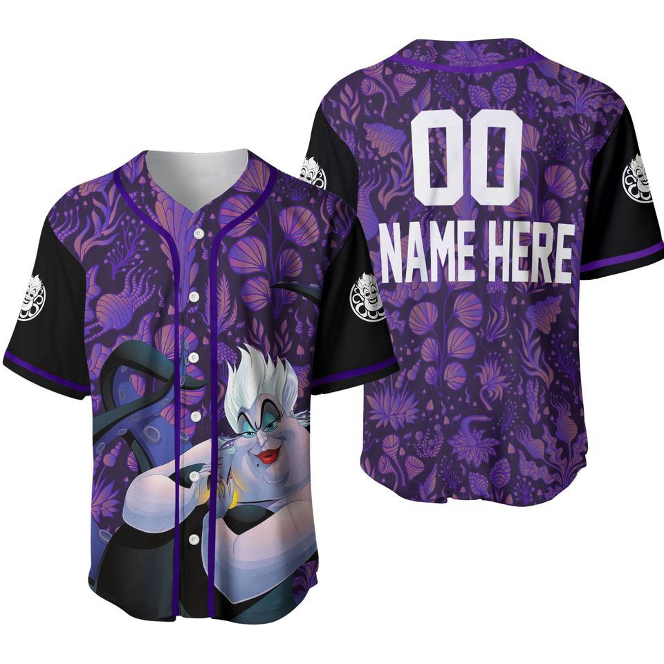 Ursula Pattern Dark Purple Black Disney Custom Baseball Jersey - lylyprint.com