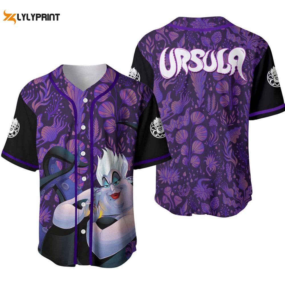 Ursula Pattern Dark Purple Black Disney Custom Baseball Jersey - lylyprint.com