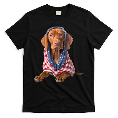Vizsla Dog USA Flag American Patriotic Dogs 4th Of July T-Shirt