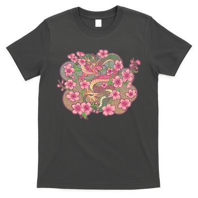Vintage Springtime Cherry Blossom Sakura Flowers Dragon T-Shirt