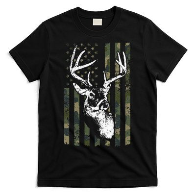 Whitetail Buck Deer Hunting USA Camouflage American Flag T-Shirt