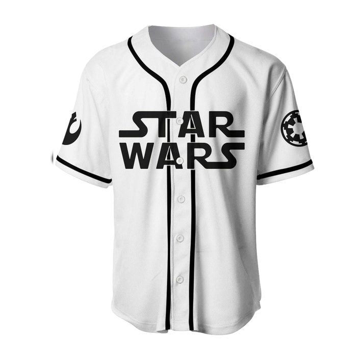 White Black Star Wars Dark & Light Sides Disney Unisex Cartoon Casual Outfits Custom Baseball Jersey Gifts for Fans - lylyprint.com
