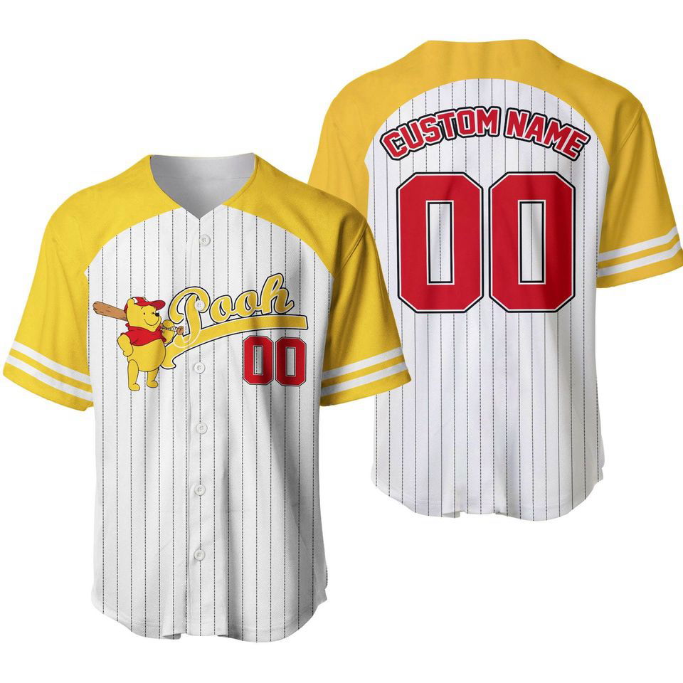 Winnie The Pooh Striped Yellow Red Baseball Jersey - lylyprint.com